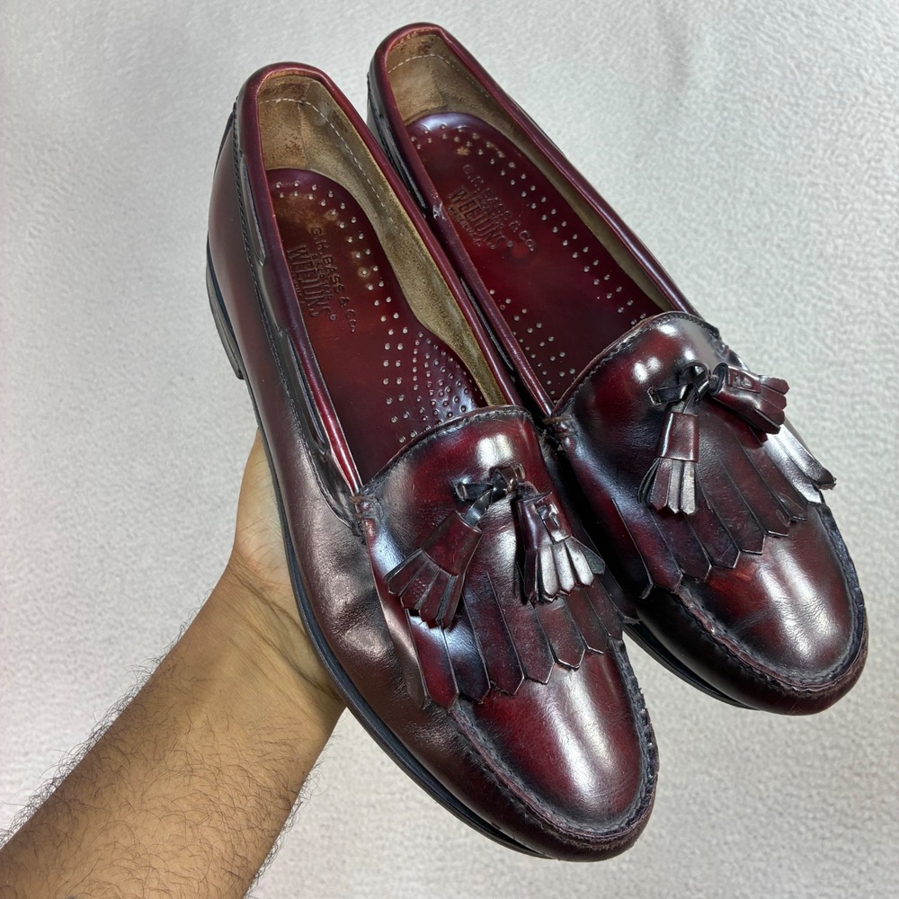 GH Bass Weejuns Tassel Loafers Men 9 Burgundy Ox Blood USA Preppy Dress Shoes